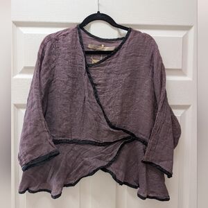 Cynthia Ashby Purple Linen Asymmetrical Top Small